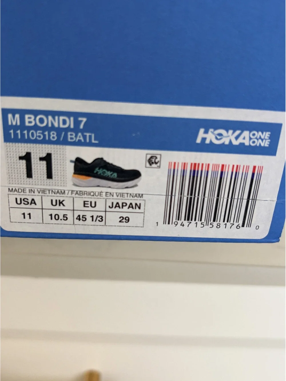 Hoka One One Bondi 7 Men's Running Shoes Size 11 Black Turquoise Orange Cushiony